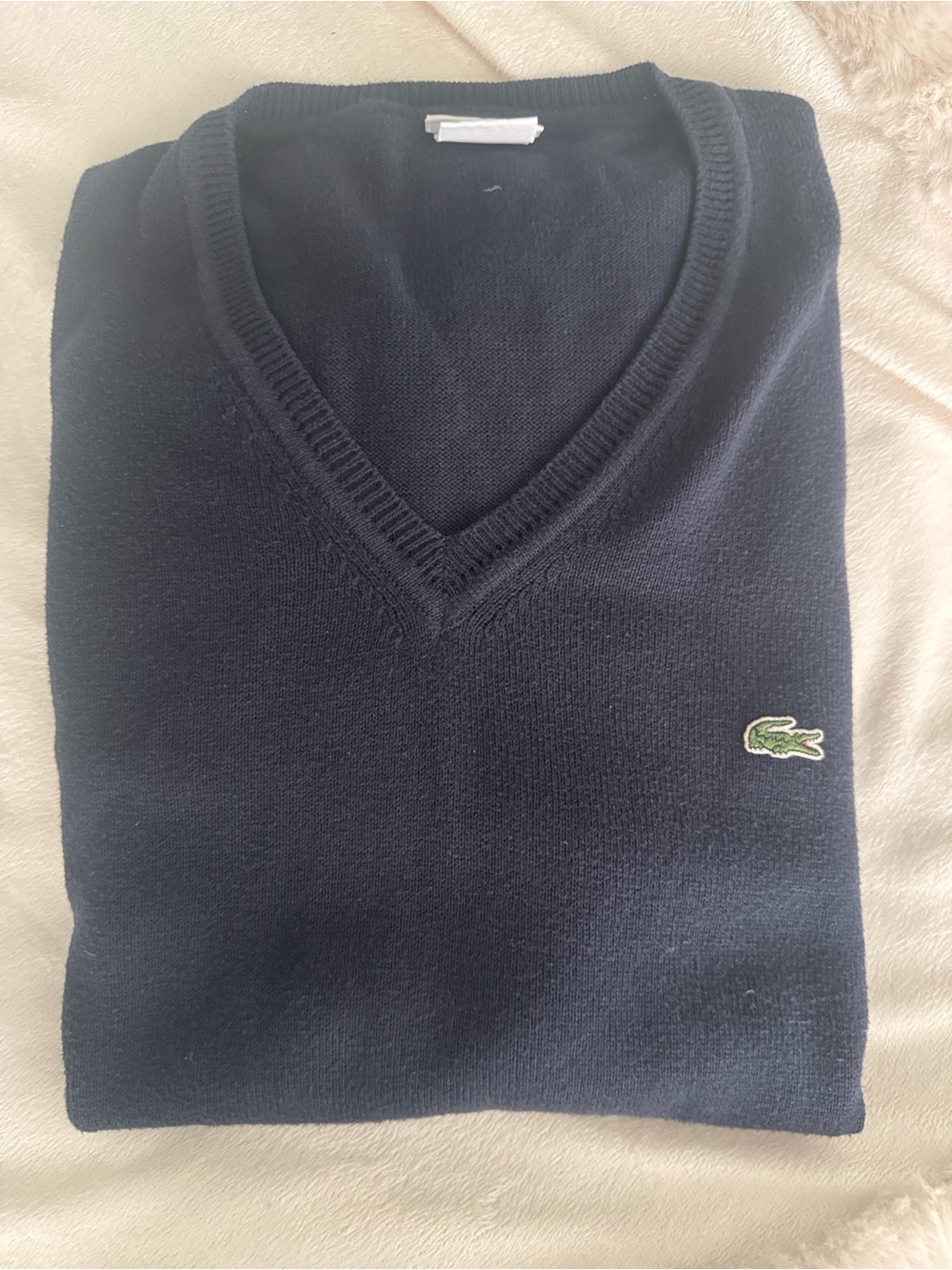 Lacoste Men's Dark Navy V-Neck Sweater with Crocodile Logo